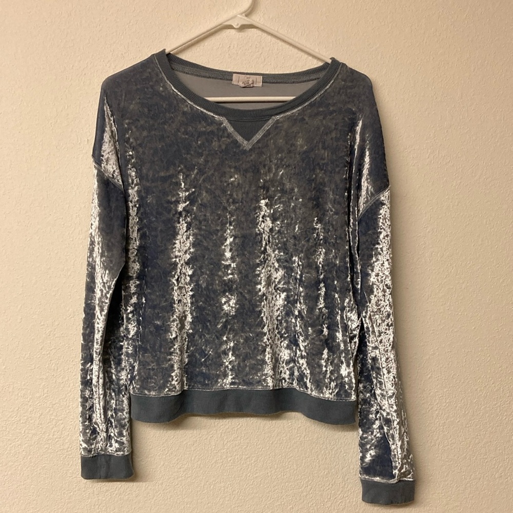 Ivy & Main Crushed Velvet Womens Sz M Y2K Long Sleeve Sweatshirt Knit Trim